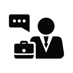 Businessman, message, speech icon. Black vector graphics.