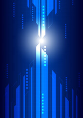 Abstract modern technology background, groups of polygon bars at the top and bottom, dots and grid line, blue color tone