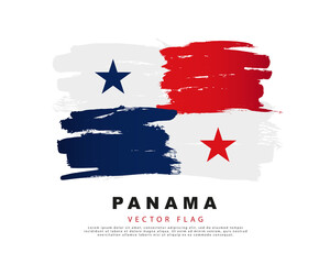 Flag of Panama. blue6 white and red brush strokes, hand drawn. Vector illustration isolated on white background.