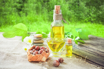 Hazelnut oil - essential oil in a glass jar