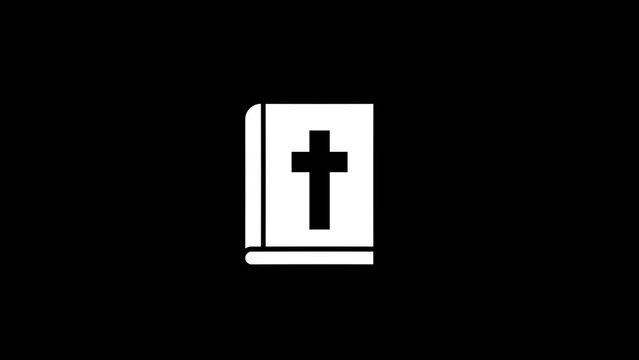 White picture of Bible on a black background. holy book. Christianity. Distortion liquid style transition icon for your project. 4K video animation for motion graphics and compositing.