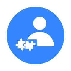 Man, puzzle, teamwork icon. Blue color design.