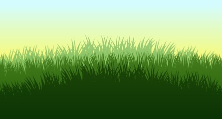 Naklejka na ściany i meble Grass. Nature rural landscape. The pasture is overgrown. Overgrown dense lawn. Horizontal seamless illustration. Vector