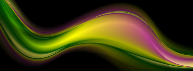 Abstract shiny green purple glossy waves elegant background. Vector banner design