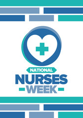 National Nurses Week. Medical and health care concept. Fighters against viruses and diseases. Thank you nurses. In honour of the nurses and doctors. Celebrated annual in United States. Vector poster