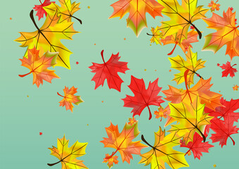 Naklejka na ściany i meble Yellow Plant Background Green Vector. Leaf Nature Card. Colorful Paper Leaves. Forest Floral Texture.