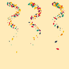 Bright Leaf Vector Beige Background. Colorful Foliage Chaotic Design. November Confetti Card. Orange Foliage Texture.