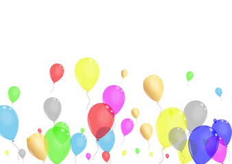 Yellow Baloon Background White Vector. Toy Shiny Set. Purple Ribbon. Pink Balloon. Balloon Love Frame.