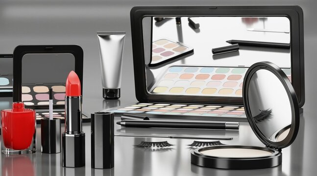 Realistic 3D Render of Cosmetics Collection