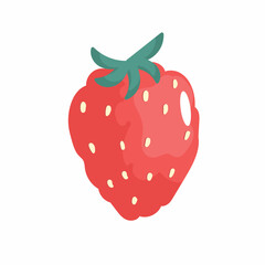 Stawberry summer fruit on white background. Vector illustration for cute prints, posters, cards. Natural, organic dessert sweet, fresh berry.