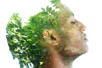 Tropical plants forming a portrait of a young man