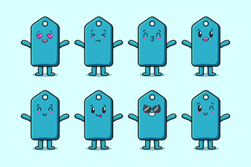 Set kawaii price tag cartoon character with different expressions of cartoon face vector illustrations