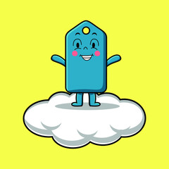 Cute cartoon price tag character standing in cloud vector illustration in concept flat cartoon style