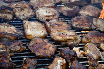 fresh meat fried on fire