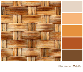 Wickerwork background in a colour palette with complimentary colour swatches. 