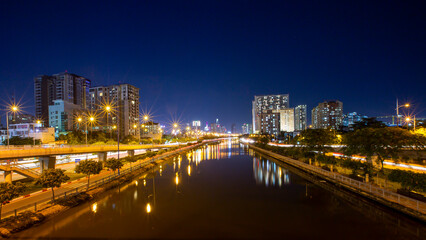 Ho Chi Minh city, Vietnam – May 06th 2022: Skyline of urban area of Ho Chi Minh city at night time.