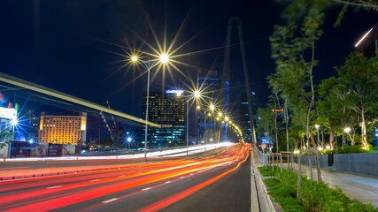 Ho Chi Minh city, Vietnam – May 06th 2022: The road to Thu Thiem 2 bridge at night time.