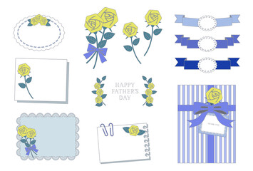 父の日　黄色いバラの装飾　線画イラスト素材 / vector eps