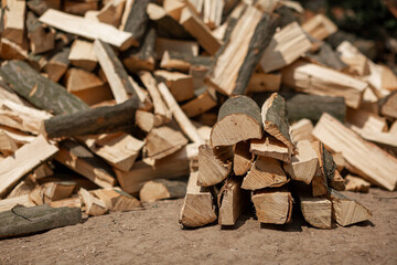 A stacked heap of chopped firewood for the stove. Agriculture