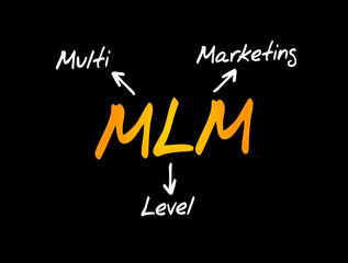 Obraz premium MLM Multi Level Marketing - monetary strategy used by direct sales companies to encourage existing distributors to recruit new distributors, text concept for presentations and reports
