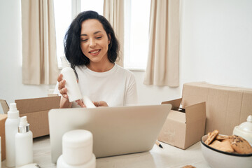 Internet store employee communicating with client via Skype