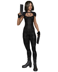 Dark Haired Special Operations Assassin - Standing, 3d digitally rendered science fiction illustration