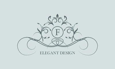 Vector logo for calligraphic luxury logos and monograms with the letter F in the center.