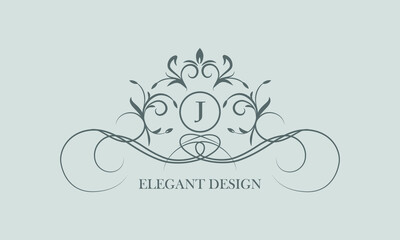 Vector logo for calligraphic luxury logos and monograms with the letter J in the center.