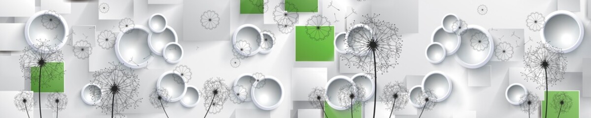 3d background with silhouettes of dandelions. Image for kitchen aprons (skinali) 3d image.