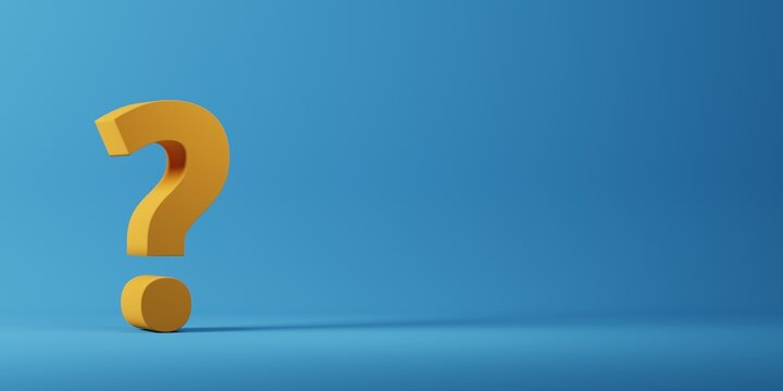 3D render of orange question mark symbol on blue background