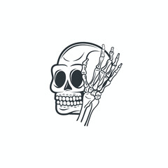 illustration of skull and finger bone, vector art.