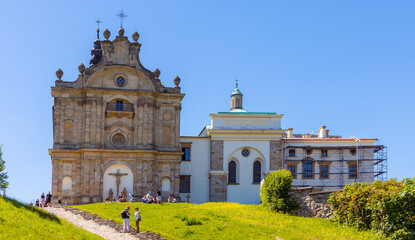 Lysa Gora, Swiety Krzyz mount hilltop with medieval Benedictive Abbey and pilgrimage sanctuary in Swietokrzyskie Mountains near Nowa Slupia village in Poland