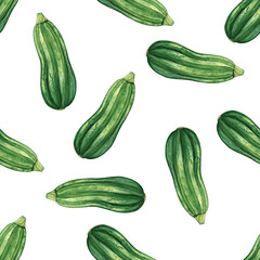 Watercolor squash seamless pattern on white background.