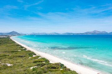 Top view of Playa de Muro beach, Mallorca,  Spain