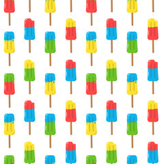 Cartoon tasty colorful ice cream seamless pattern. Isolated on white background. Design with frozen creamy desserts. Sundae ice scoops vector texture, holiday paper