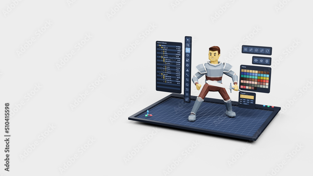 Poster game design development create characters animate pose 3d graphics artwork.video game designer devel