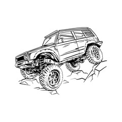 Off road car sketch. Sticker design template. Vector illustration. © romanya