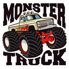 Fototapety  monster truck vector logo design inspiration, Design element for logo, poster, card, banner, emblem, t shirt. Vector illustration