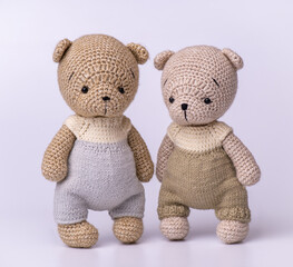 Handmade crocheted bear toys, amigurumi.