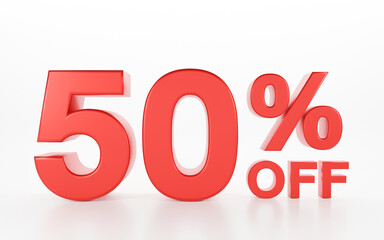 3D Discount 50 Percent off isolated on white background,  Red fifty numbers, special offers, banners used in billboards.