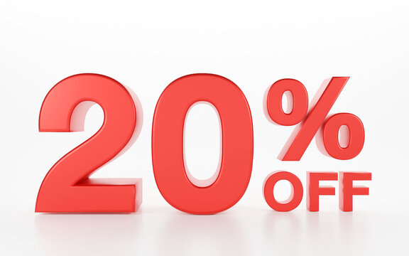 3D Discount 20 Percent off isolated on white background, Red twenty numbers, special offers, banners used in billboards.