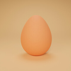 3D realistic egg illustration on beige isolated background. Single brown chicken egg. 3D render.