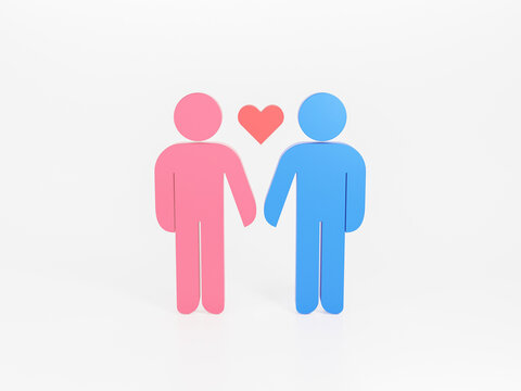 3D same sex marriage icon on isolated white background, Sexual Orientations. LGBT Pride Month is celebrated every year in June. 3d render. Gay, 