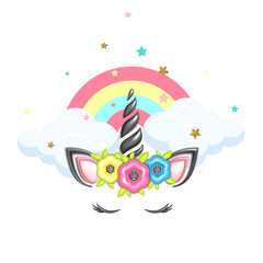 Unicorn with flowers, isolated on white backround.