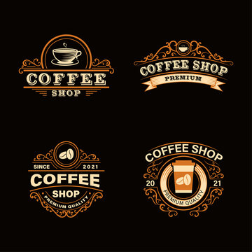 coffee shop logo set in vintage style.