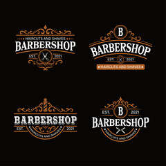 barbershop logo set in vintage style.