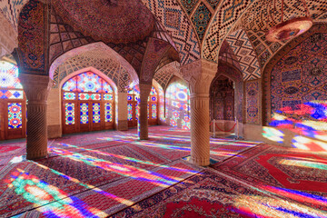 Gorgeous view inside the Nasir al-Mulk Mosque. Shiraz, Iran