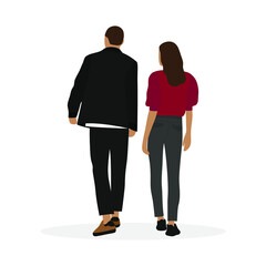 Male character and female character are walking forward on a white background