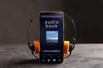 Streaming service. Listen audiobook online concept, online music player app on smartphone - 510418178