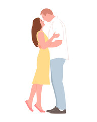 Man and woman looking into the each other eyes and hugging.  Couple in love. Flat vector illustration.